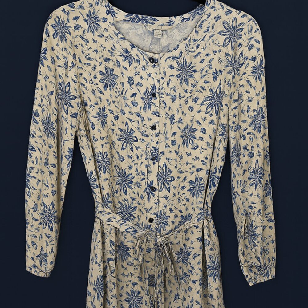 💙 LOFT Blue Blossom Belted Dress 💙Size 16